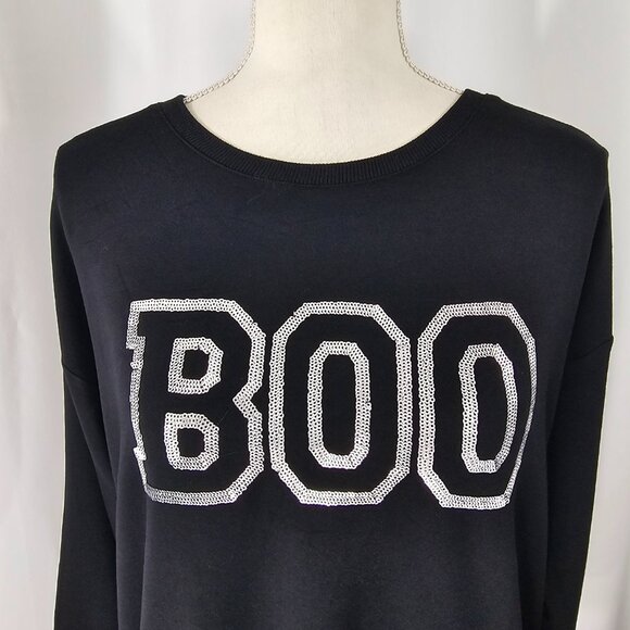 Cynthia Rowley Women's Black Sequin BOO Long Sleeve Rayon Sweatshirt Size S NWT - Picture 3 of 15